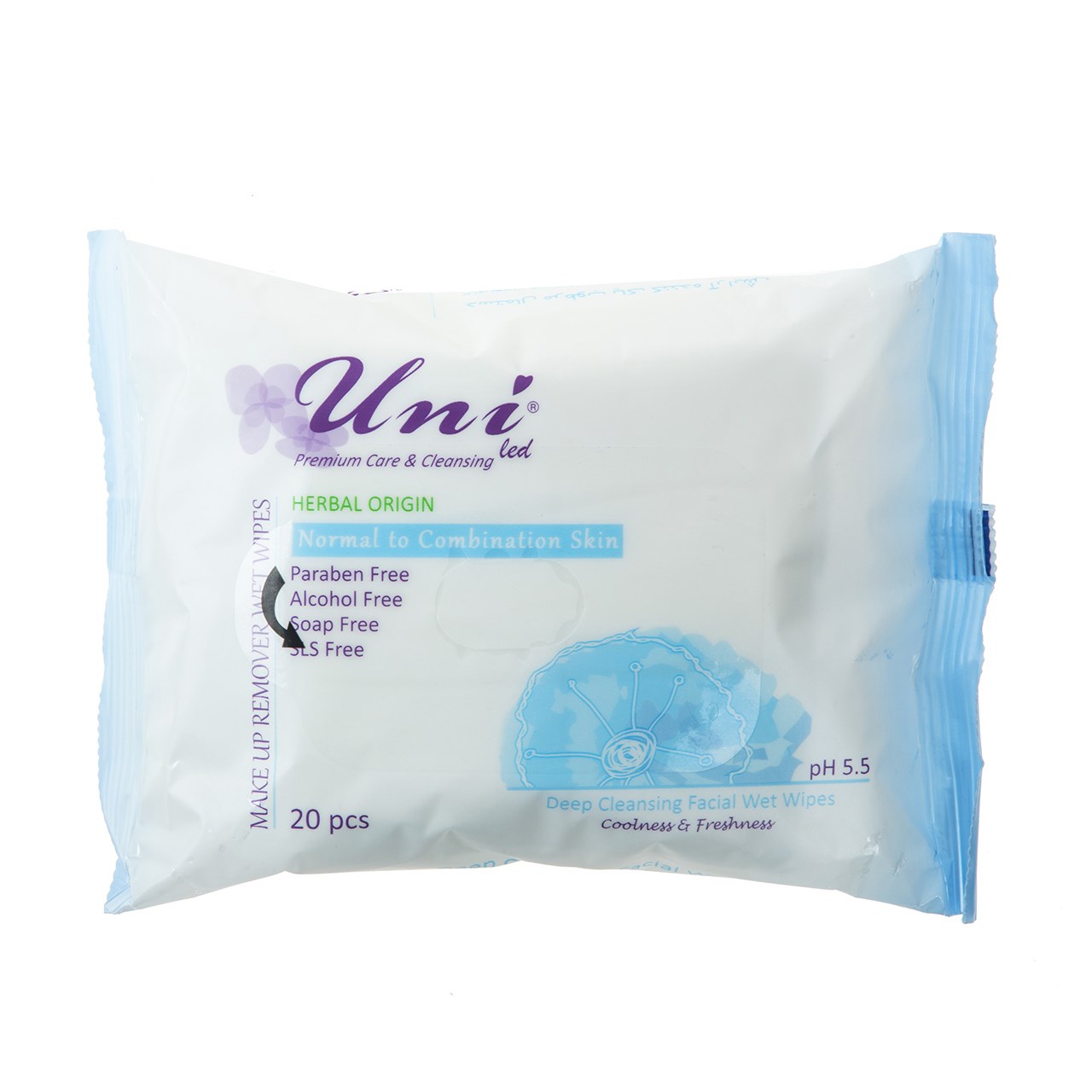 دستمال مرطوب یونی لد مدل Normal To Combination Skin بسته 20 عددی دستمال مرطوب طلایی