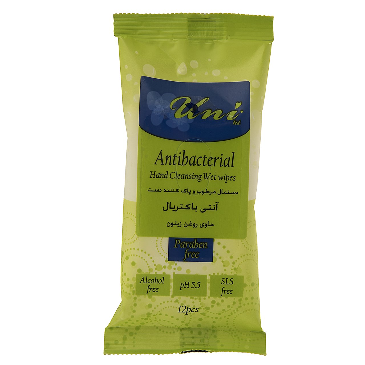 دستمال مرطوب دست یونی لد مدل Antibacterial بسته 12 عددی دستمال مرطوب طلایی
