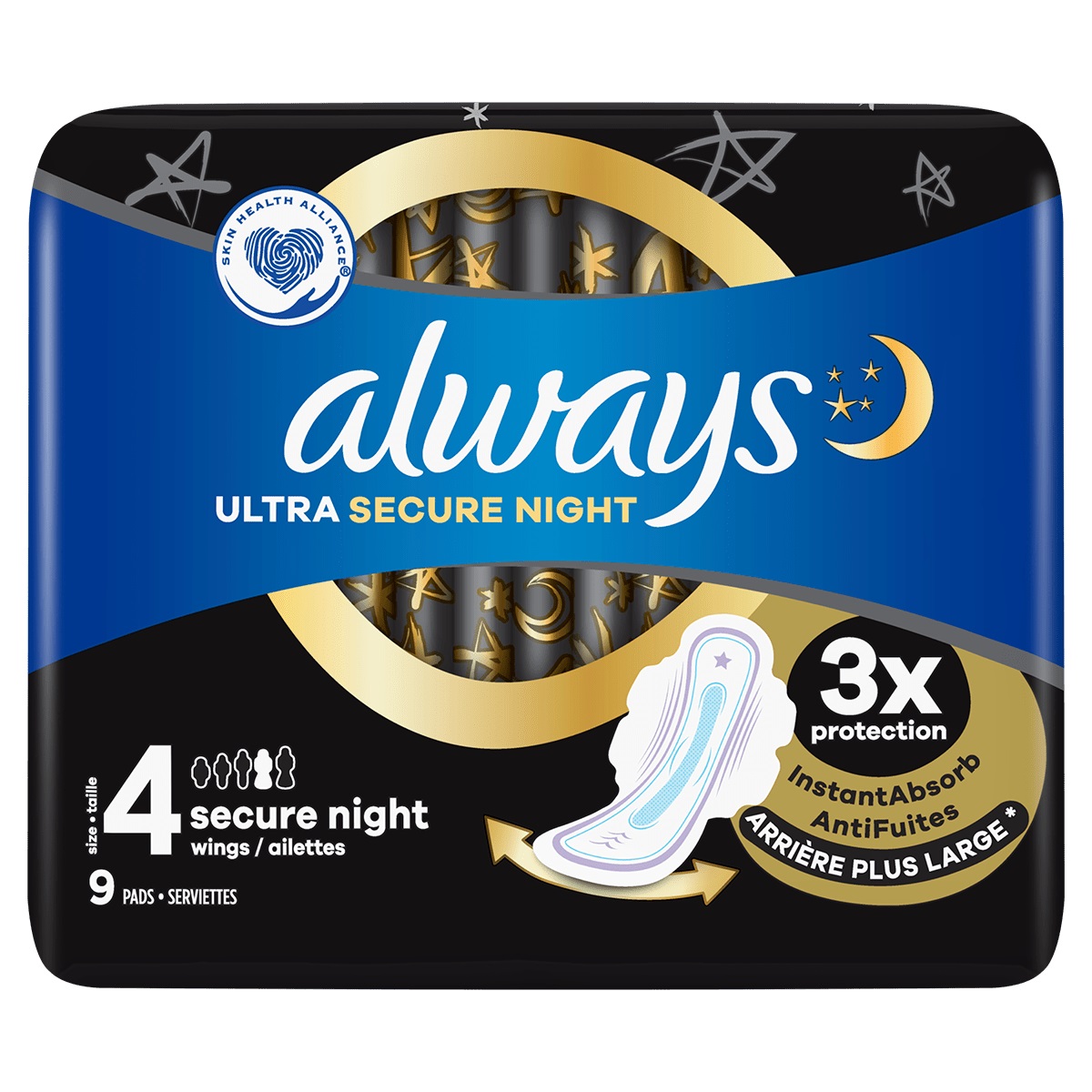 نوار بهداشتی الویز مدل Ultra Secure Night بسته 9 عددی نوار بهداشتی طلایی