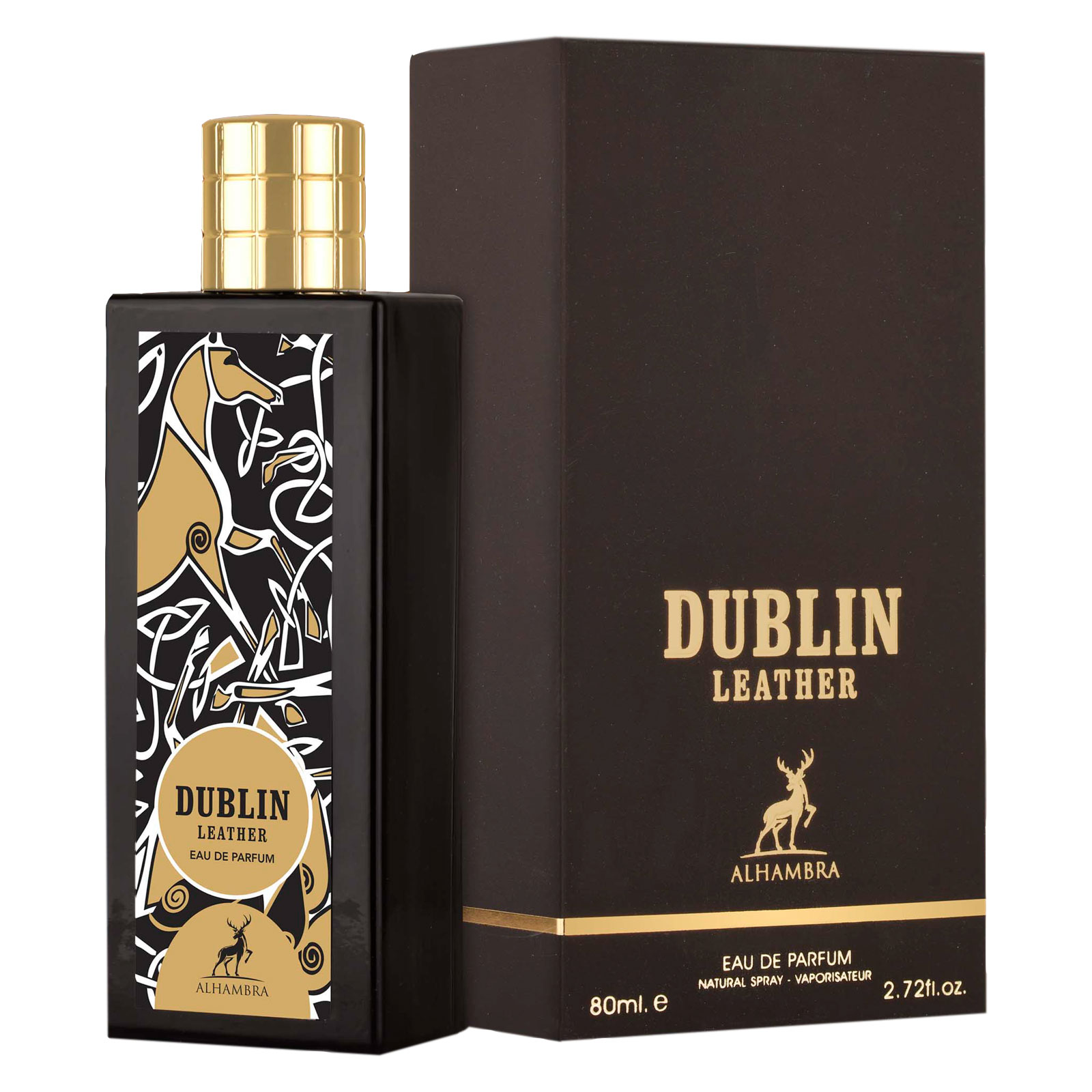 ادو پرفیوم الحمبرا مدل Dublin Leather حجم 80 میلی لیتر عطر و ادکلن مردانه و زنانه طلایی