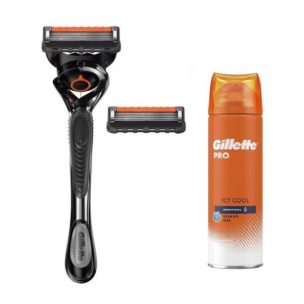 خود تراش ژیلت مدل ProGlide5 به همراه ژل اصلاح ژیلت مدل Icy Cool حجم 75 میلی لیتر تیغ و یدک اصلاح طلایی