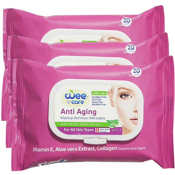 دستمال مرطوب وی کر مدل New Anti Aging مجموعه 3 عددی دستمال مرطوب طلایی