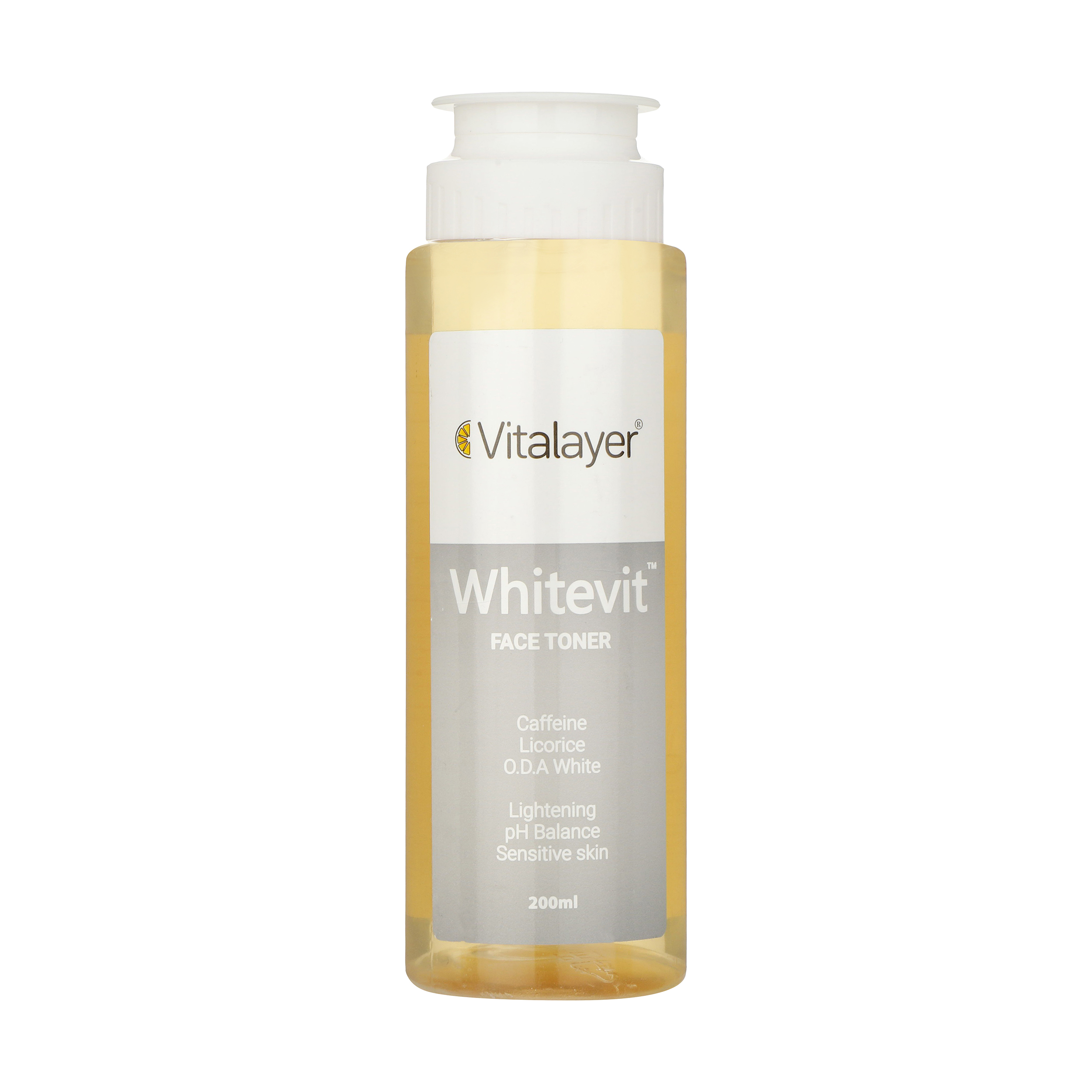 تونر پاک کننده صورت ویتالیر مدل whitevit حجم 200 میلی لیتر تونر طلایی