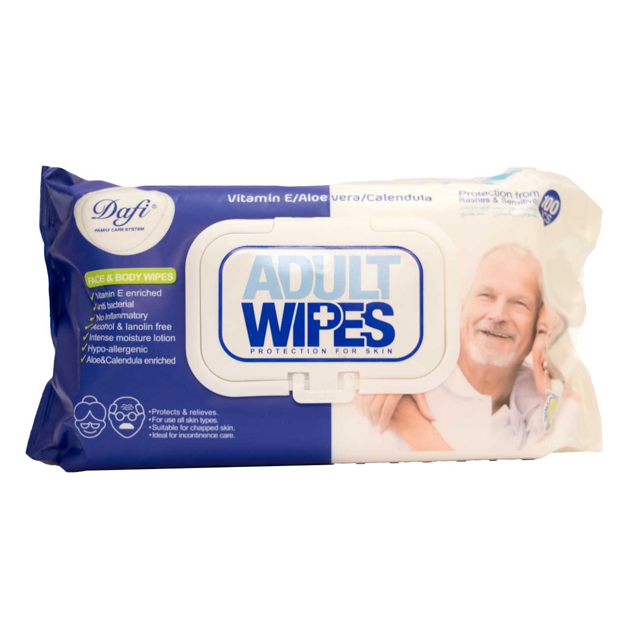 دستمال مرطوب دافی مدل Adult Wipes بسته 100 عددی دستمال مرطوب طلایی