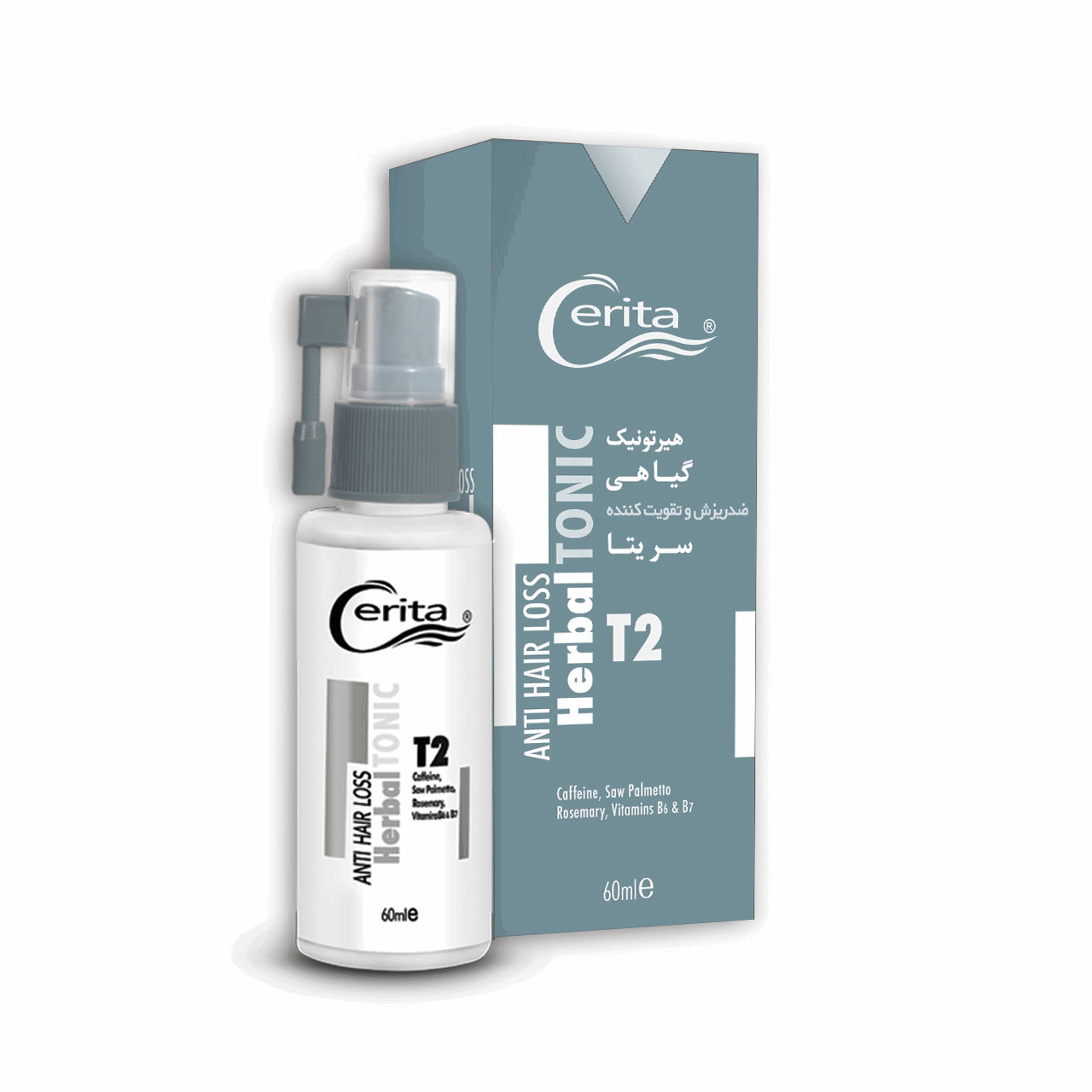 تونیک ضد ریزش و تقویت کننده مو سریتا مدل T2 حجم 60 میلی لیتر تقویت کننده مو طلایی