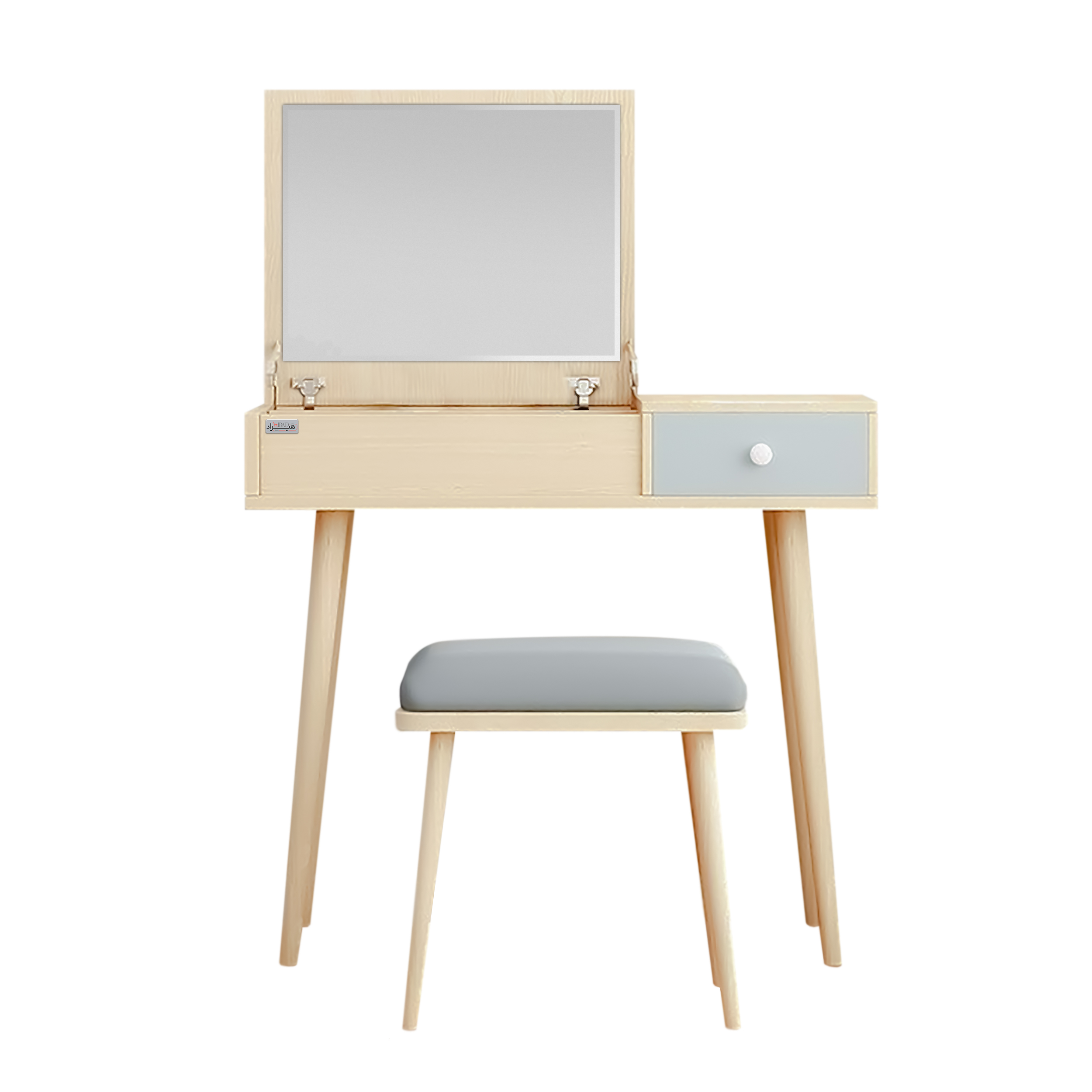 میز آرایش هیراد مدل U100-MDF به همراه صندلی میز و دراور طلایی