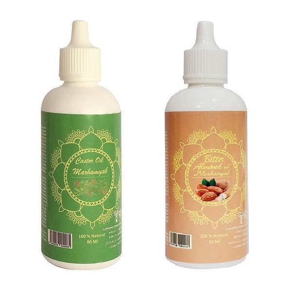 روغن تقویت کننده ناخن مرهم یاب مدل بادام شیرین و کرچک حجم 80  میلی لیتر مجموعه 2 عددی تقویت کننده ناخن طلایی