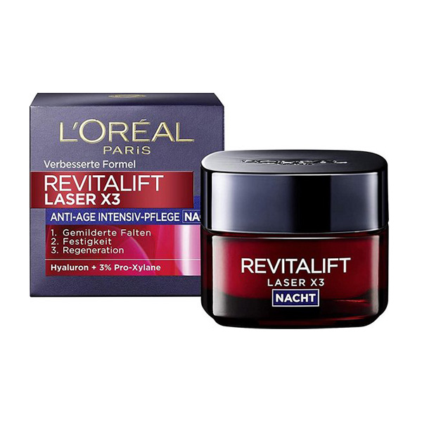 کرم ضد چروک شب لورآل مدل Revitalift Laser X3 حجم 50 میلی لیتر کرم ضد چروک طلایی