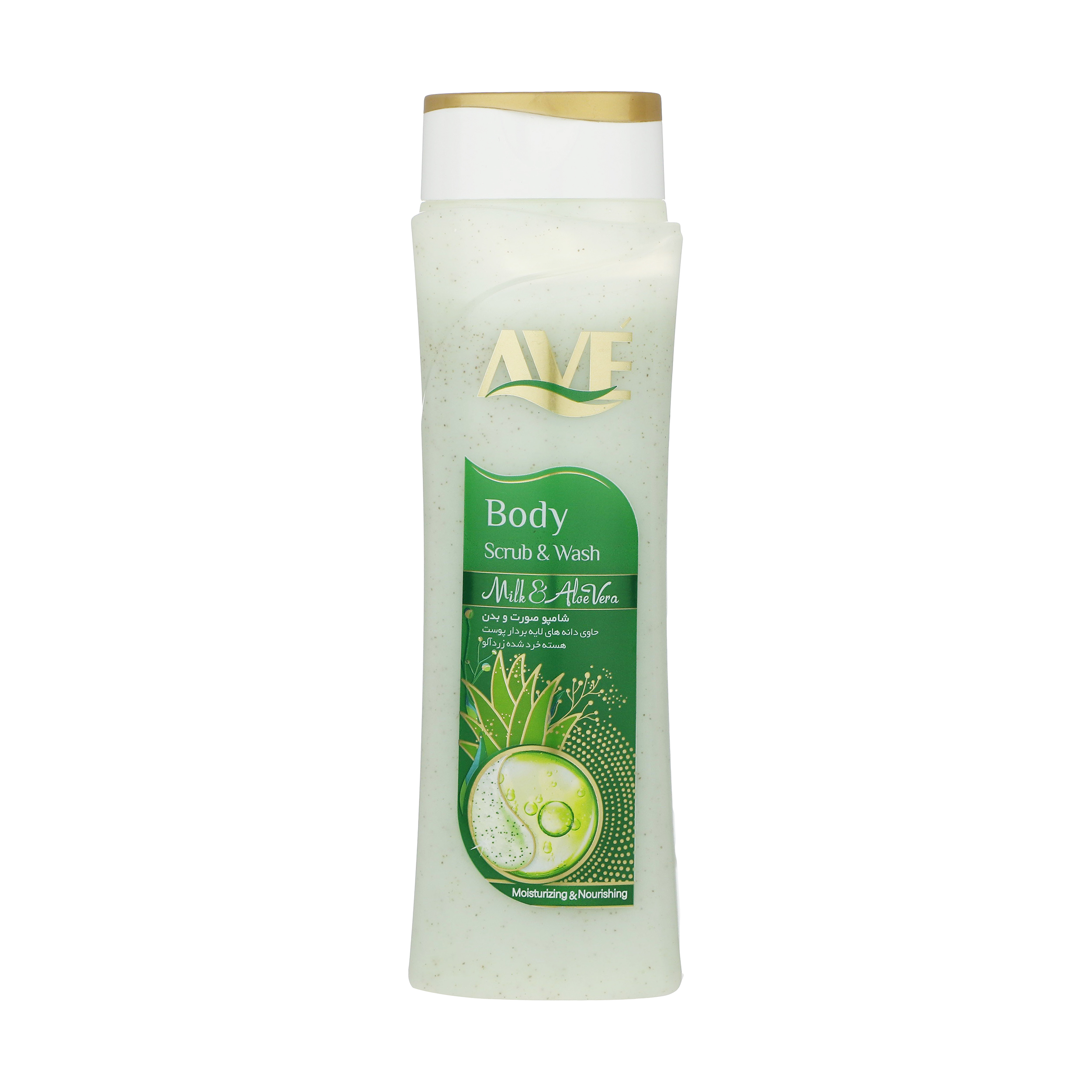 شامپو صورت و بدن اسکراب اوه مدل Milk And AloeVera وزن 380 گرم شامپو بدن طلایی