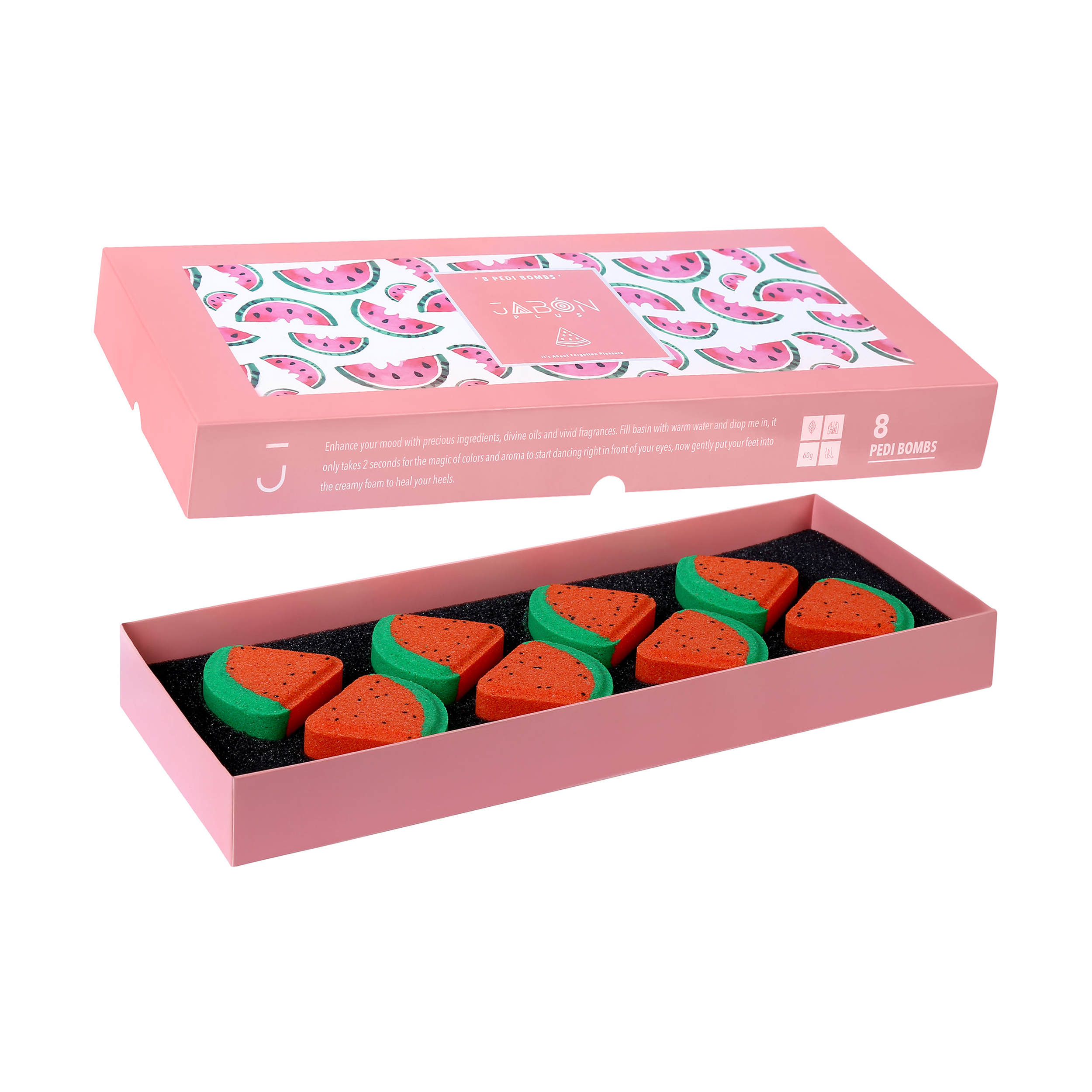 کوکتل پدیکور ژبن پلاس مدل Watermelon وزن 480 گرم بسته 8 عددی نمک حمام طلایی