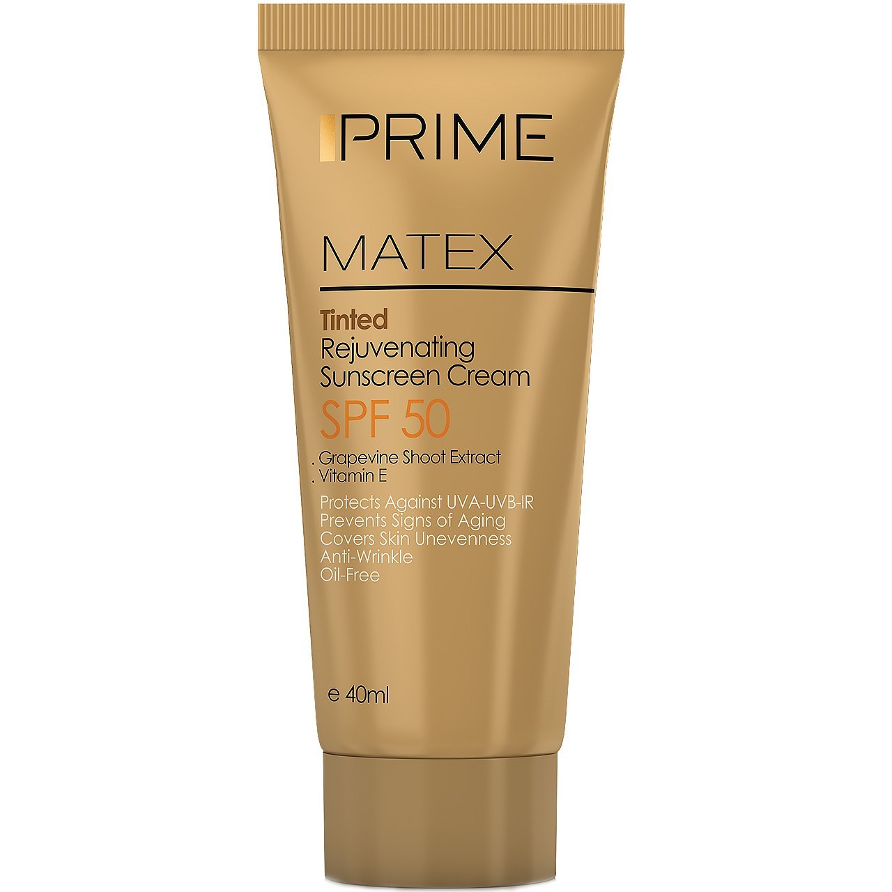 کرم ضدآفتاب رنگی پریم مدل Matex Tinted Rejuvinating SPF 50 حجم 40 میلی لیتر کرم ضد آفتاب طلایی