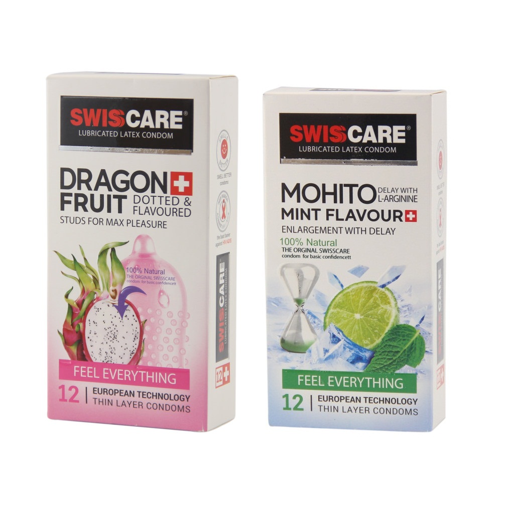 کاندوم سوئیس کر مدل Mohito DRAGON FRUIT مجموعه 2 عددی کاندوم طلایی