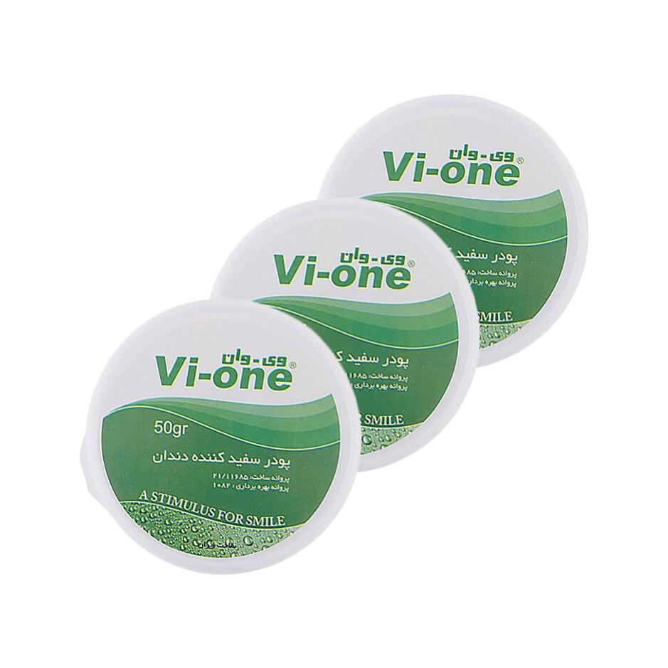 پودر سفید کننده دندان وی وان مدل Mint وزن 50 گرم مجموعه 3 عددی پودر و ژل سفید کننده طلایی