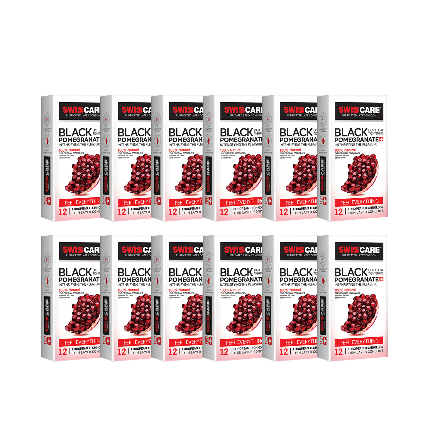 کاندوم سوئیس کر مدل BLACK POMEGRANATE مجموعه 12 عددی کاندوم طلایی