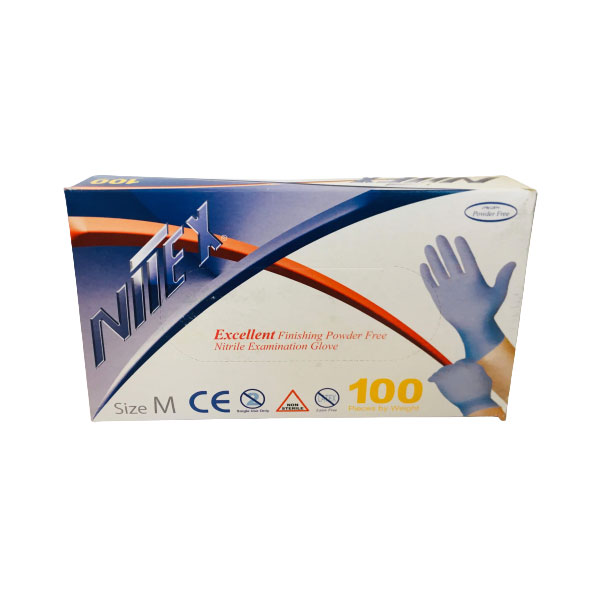 دستکش نیتریل نیتکس مدل 02M سایز مدیوم بسته 100 عددی دستگاه های طبی طلایی