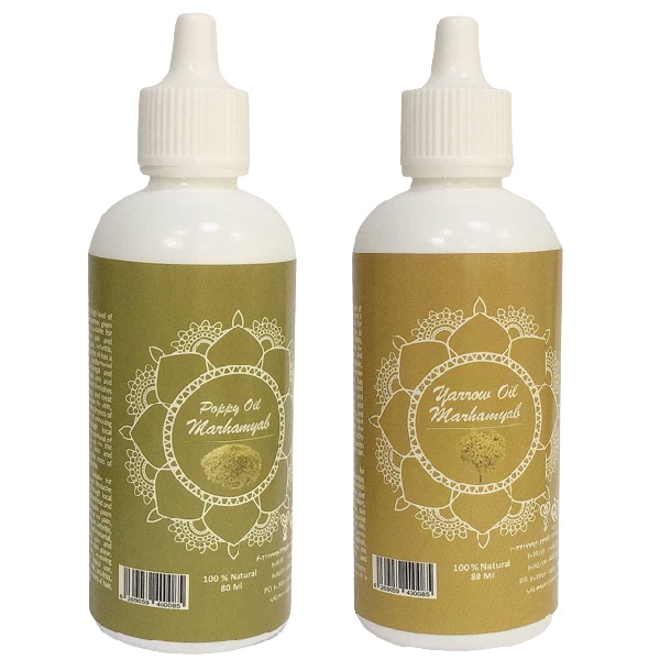 روغن تقویت کننده مو ریش و سبیل مرهم یاب مدل خشخاش و بومادران حجم 80 میلی لیتر مجموعه 2 عددی تقویت کننده مو طلایی