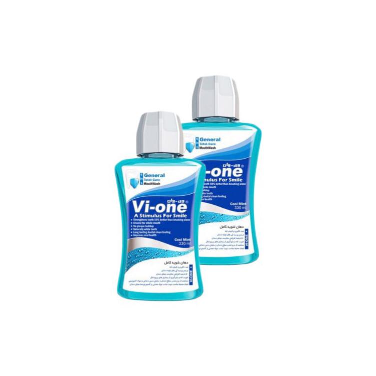 دهان شویه وی وان مدل General Cool Mint حجم 330 میلی لیتر مجموعه 2 عددی دهان شویه طلایی