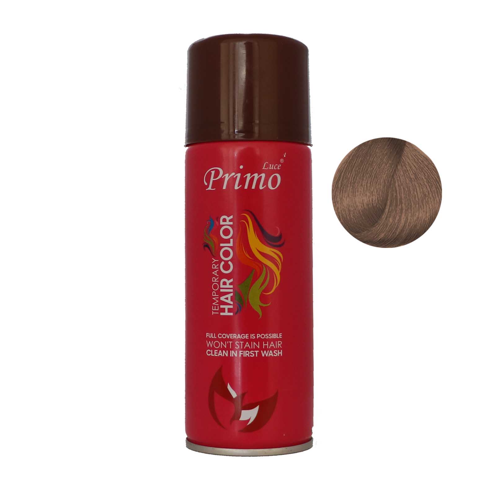 اسپری رنگ مو پریمو لوسی مدل 08 حجم 150 میلی لیتر رنگ قهوه ای کرم، شامپو و اسپری رنگ مو طلایی