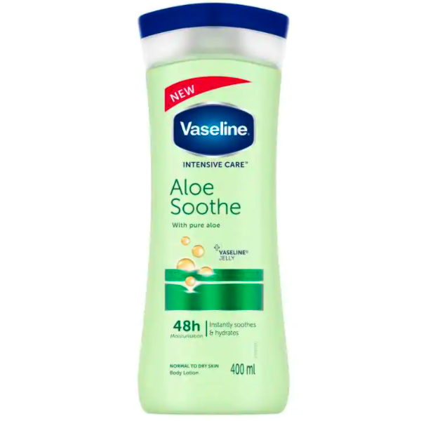 لوسیون بدن وازلین مدل Aloe Sooth حجم 400 میلی لیتر لوسیون و روغن بدن طلایی