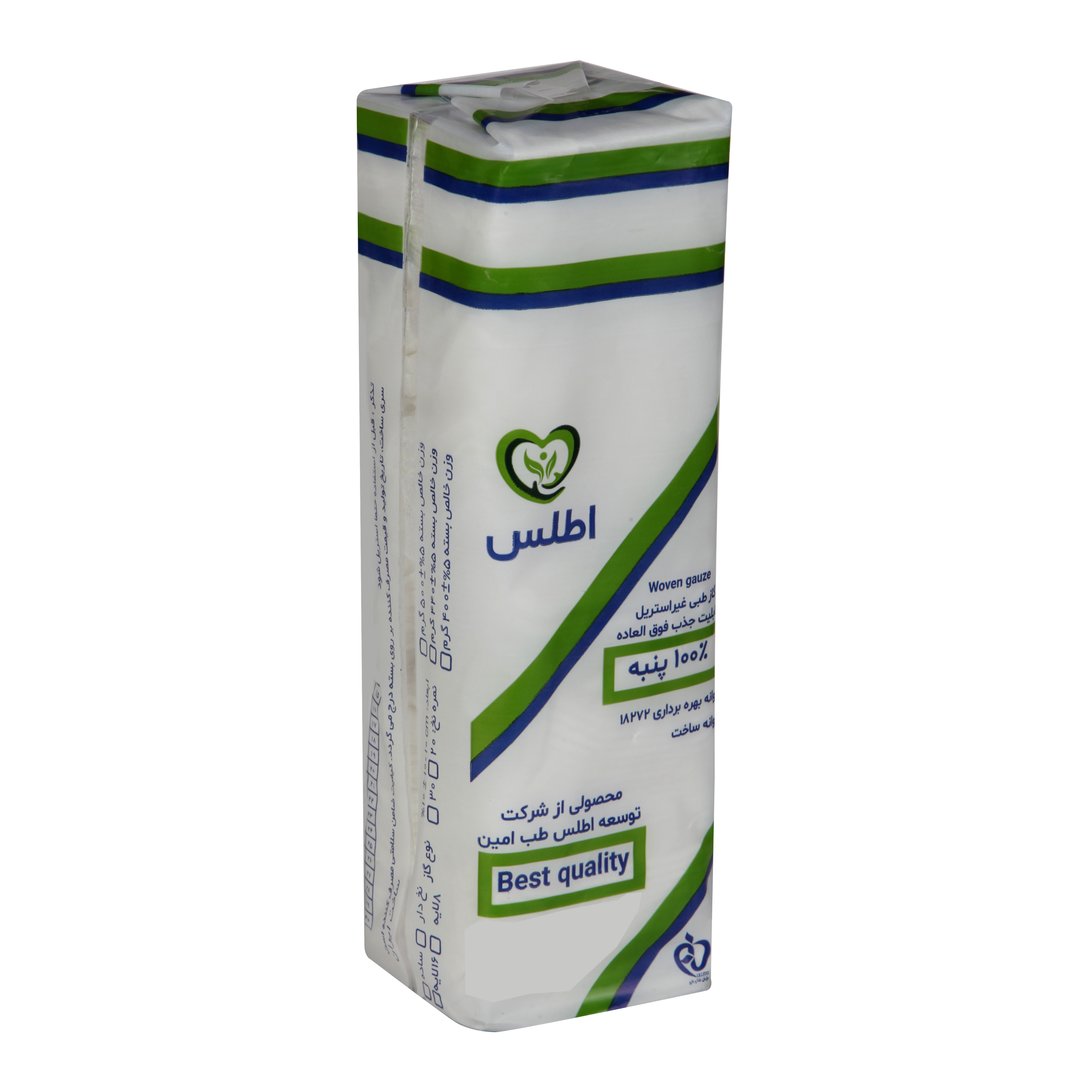 گاز طبی غیر استریل اطلس مدل 02 وزن 500 گرم باند و گاز طلایی