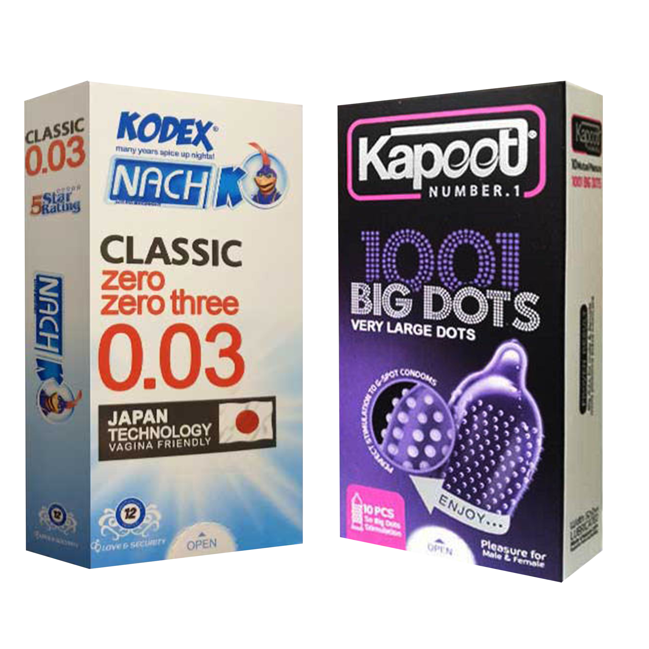 کاندوم کاپوت مدل BIG DOTS بسته 10 عددی به همراه کاندوم ناچ کدکس مدل 03 بسته 12 عددی کاندوم طلایی