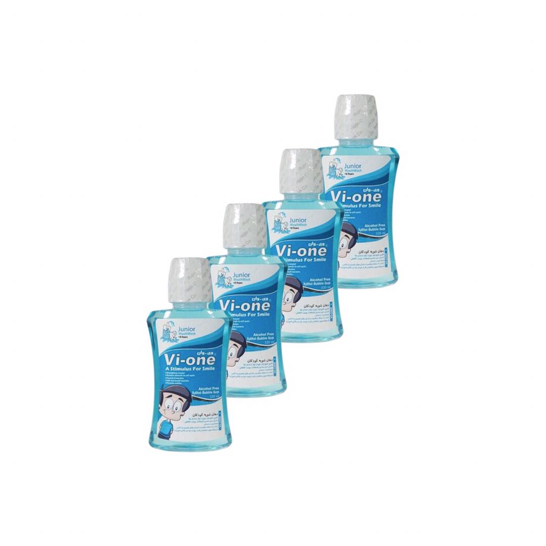 دهان شویه وی وان Junior Mouth Wash حجم 330 میلی لیتر مجموعه 4 عددی دهان شویه طلایی