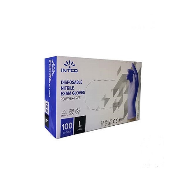 دستکش نیتریل اینتکو مدل 01  سایز لارج بسته 100 عددی دستگاه های طبی طلایی