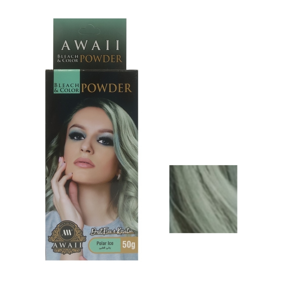 پودر دکلره آوایی مدل polar وزن 50 گرم رنگ یخی قطبی بی رنگ کننده مو طلایی