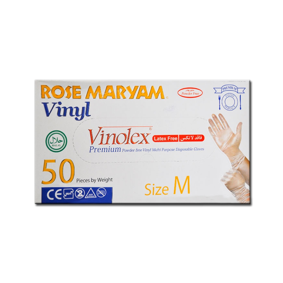 دستکش وینیل رزمریم مدل 01M سایز مدیوم بسته 50 عددی دستگاه های طبی طلایی