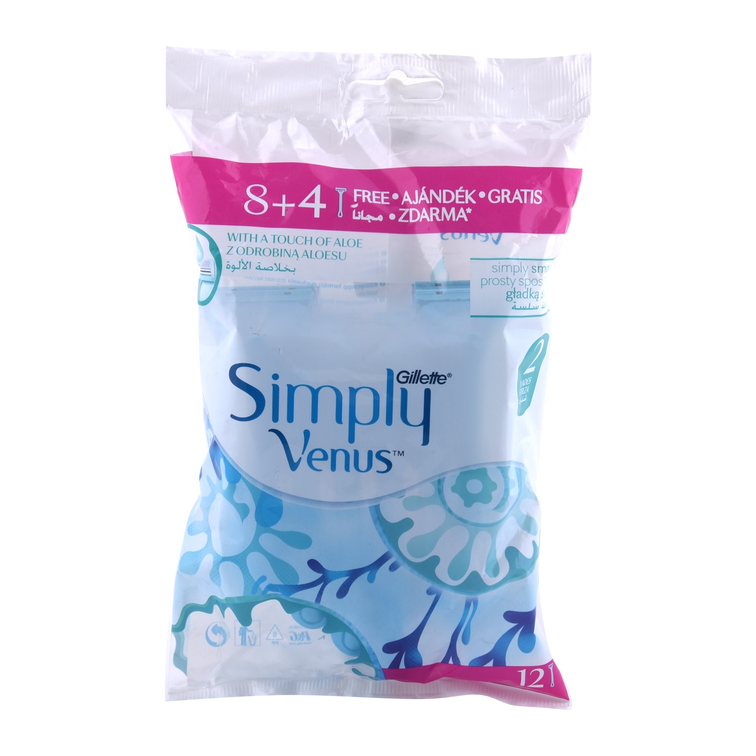 خودتراش ژیلت مدل Simply Venus بسته 12 عددی تیغ و یدک اصلاح طلایی