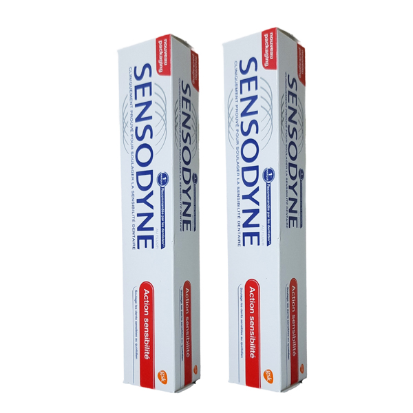 خمیر دندان سنسوداین مدل sensibilite حجم 75 میلی لیتر بسته 2 عددی خمیر دندان طلایی