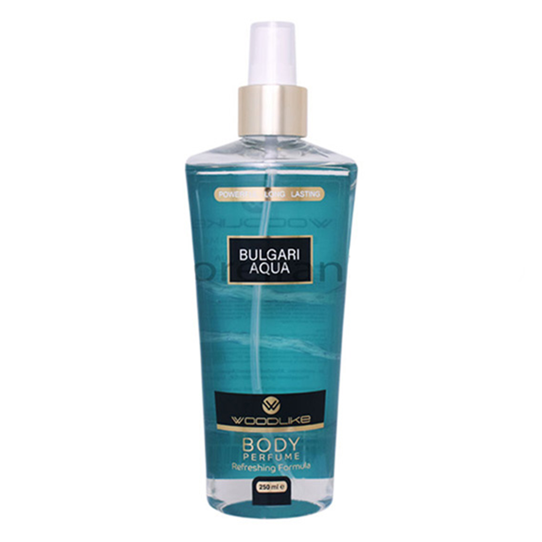بادی اسپلش مردانه وودلایک مدل BULGARI AQUA حجم 250 میلی لیتر اسپری ضد تعریق طلایی